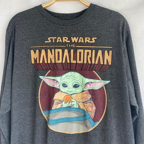 Star Wars Long Sleeve T-Shirt Men L The Mandalorian Dark Gray Grunge Collectible - Picture 3 of 4